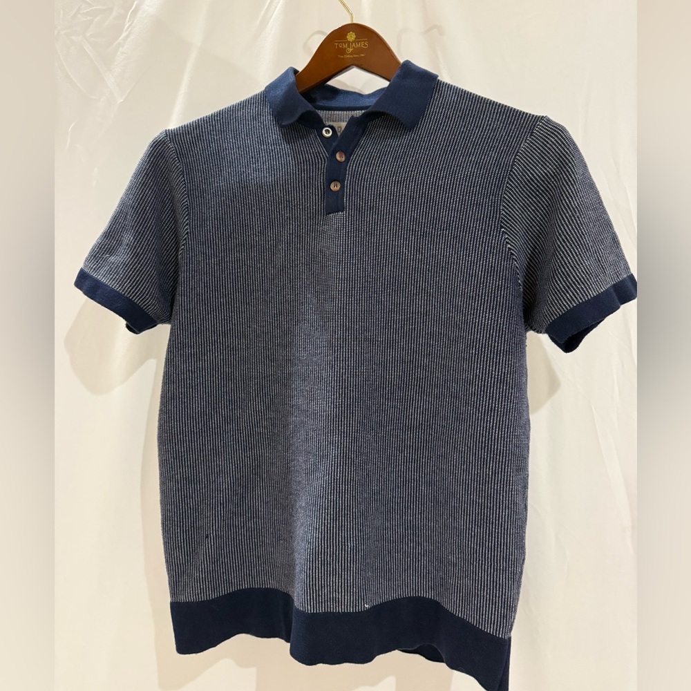Navy and White Striped Polo Shirt